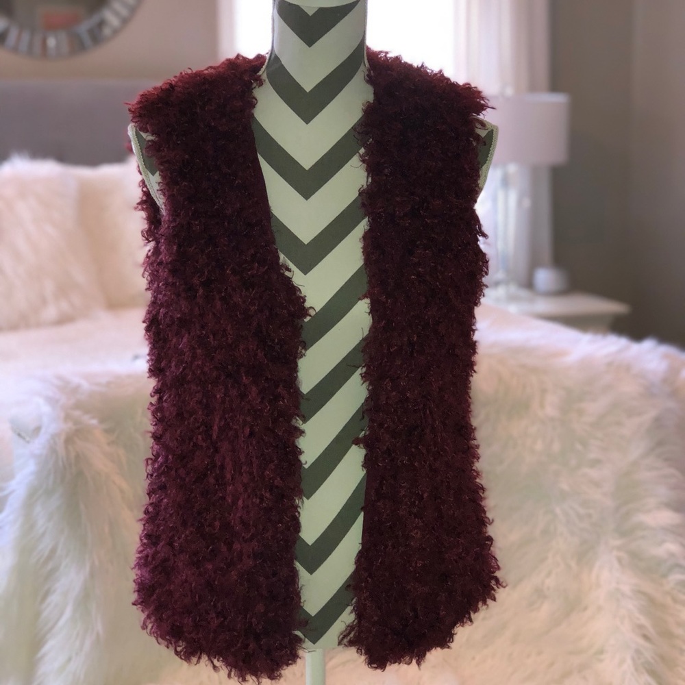 Fuzzy maroon vest